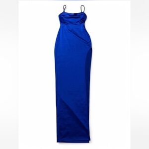Windsor Blue Formal Dress with cowl neck and silt.  Size: Small